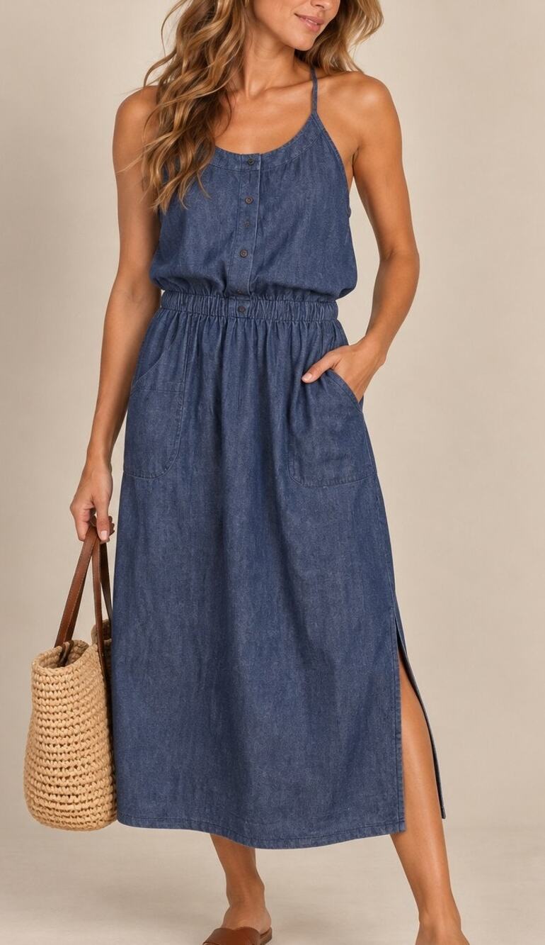 NWT PrAna Sky Haven Denim Midi Dress Womens S Blue Organic Cotton Granola Indie